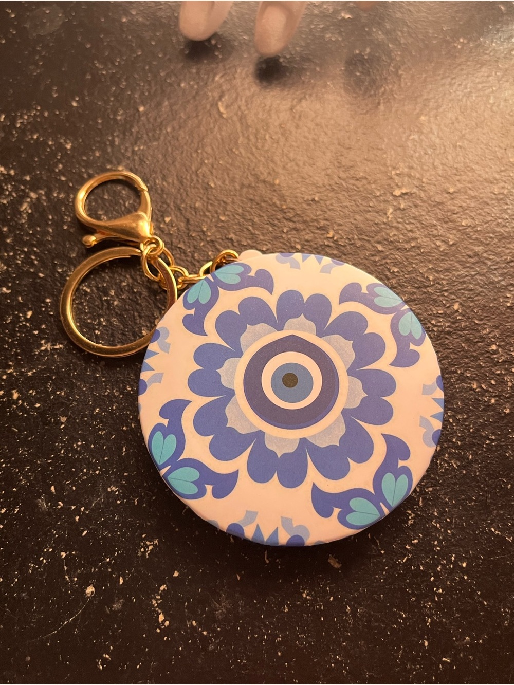 Blue Evil Eye Floral Round Keychain Compact Mirror